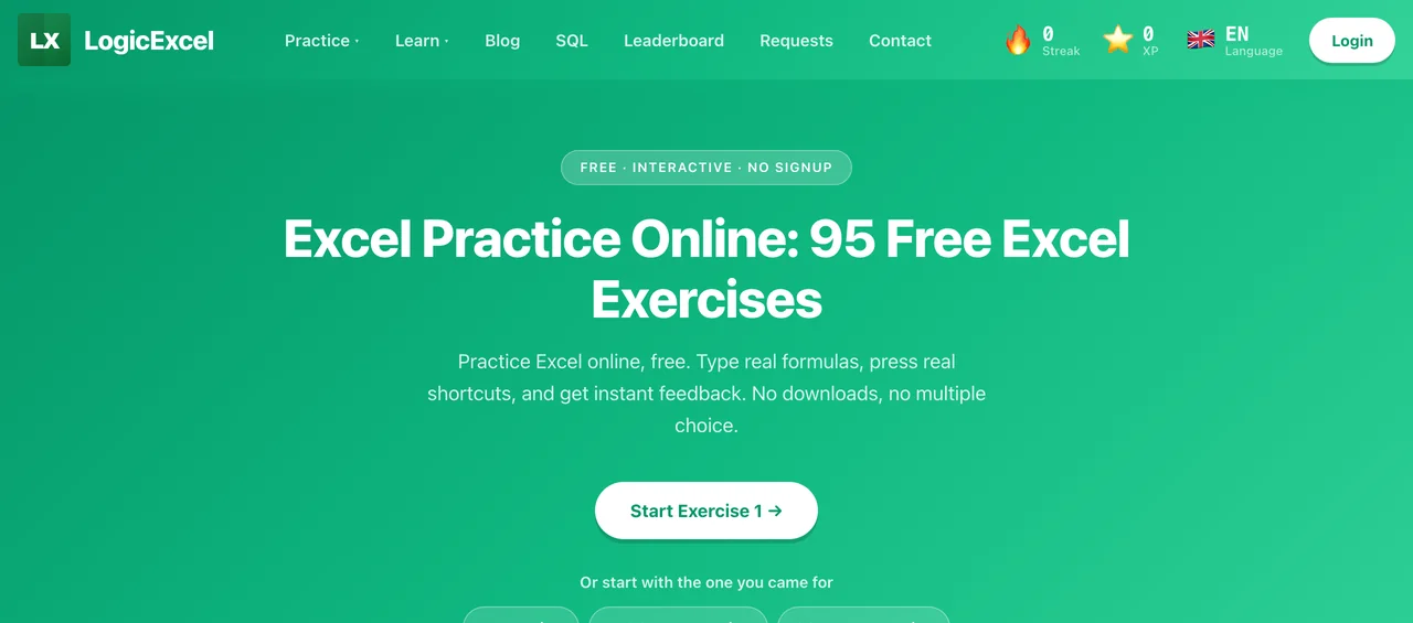 English exercise hub: Excel Practice Online, 95 Free Excel Exercises.